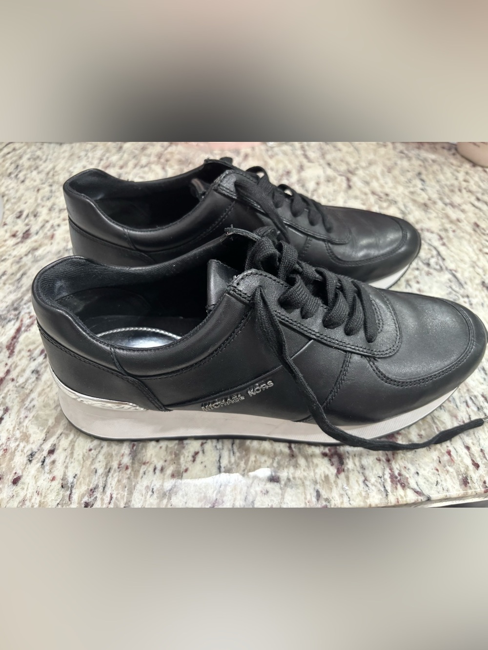 Michael Kors Women’s Black Leather Lace-Up Sneakers